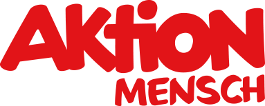 Das Logo von Aktion Mensch, bestehend aus den Worten 'AKTION' in großer, roter Schrift und 'MENSCH' in kleinerer, roter Schrift. Der Schriftzug ist klar und einprägsam gestaltet.